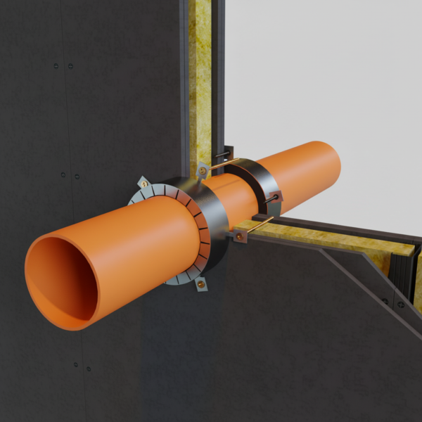 Collar cortafuegos para tubería plástica en muro resistente al fuego