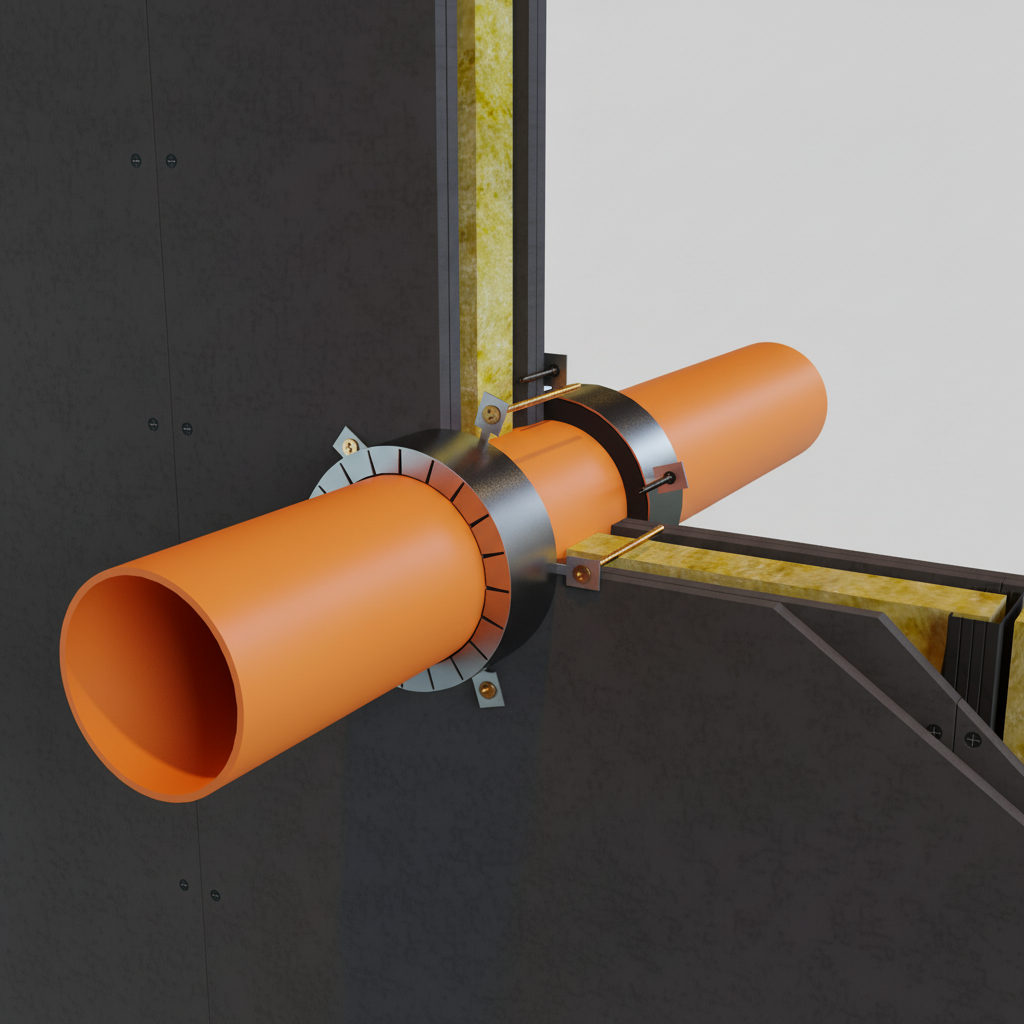 Collar cortafuegos para tubería plástica en muro resistente al fuego