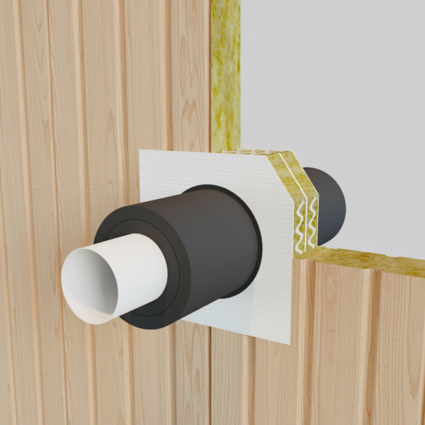 Funda cortafuegos para paso de tubería en pared de madera